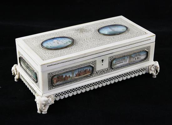 A 19th century Indian pierced ivory rectangular shape casket, overall 9.5in.